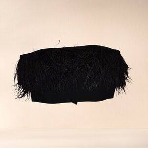 Guess Black Feathered Strapless Top